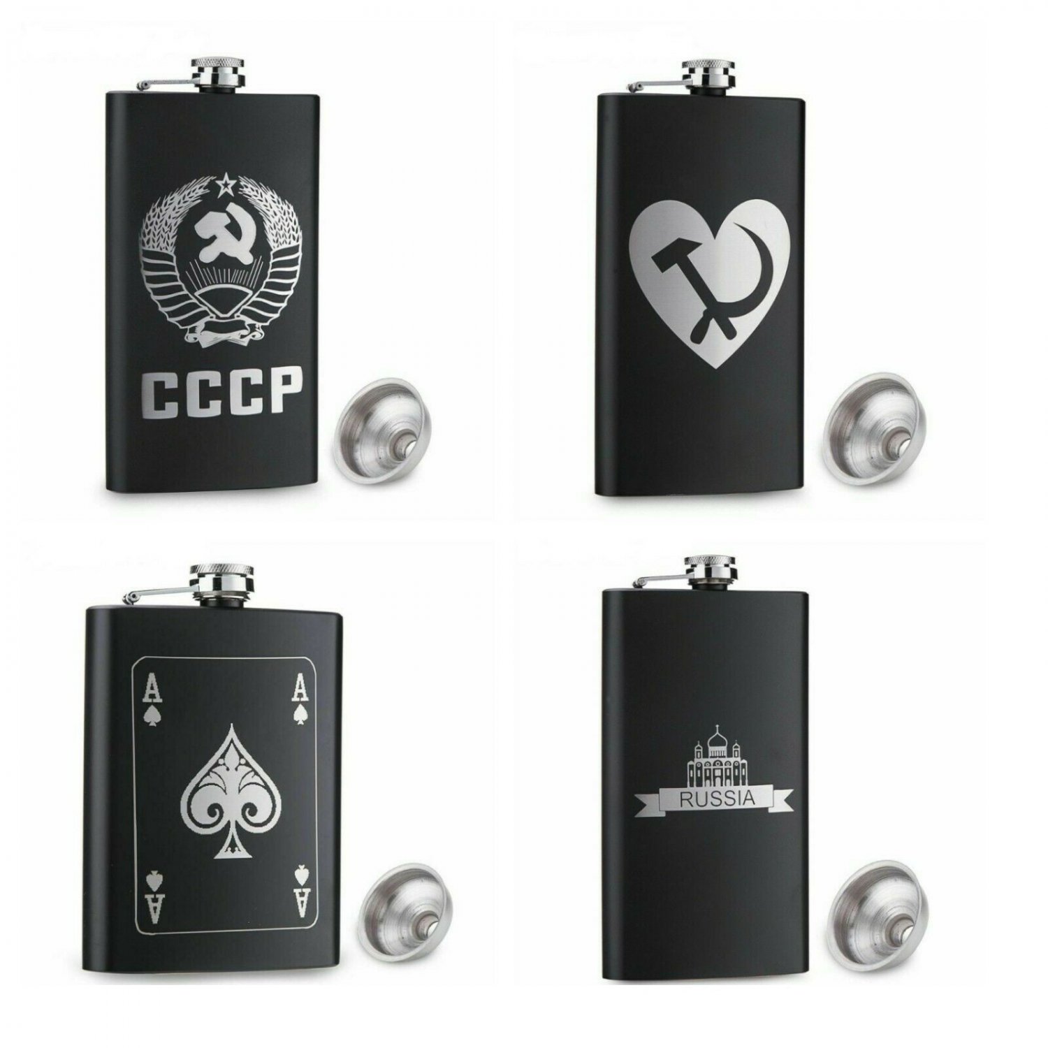 Alcohol Hip Flask Pocket Whiskey Vine Bottle Russia CCCP 12oz Stainless Steel