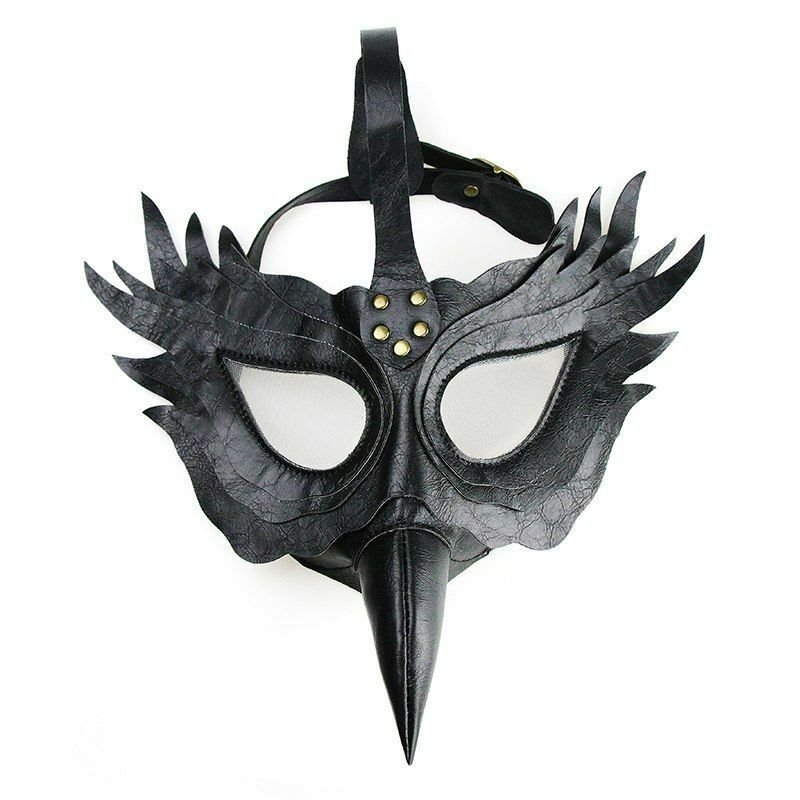 Steampunk Men Mask Black Leather Plague Doctor Bird Long Nose Beak Party Cosplay