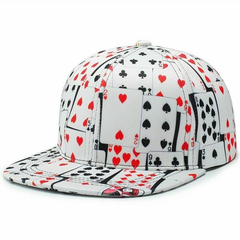 Men Snapback Baseball Cap Printed Poker Hip Hop  Curved Visor Summer Hat