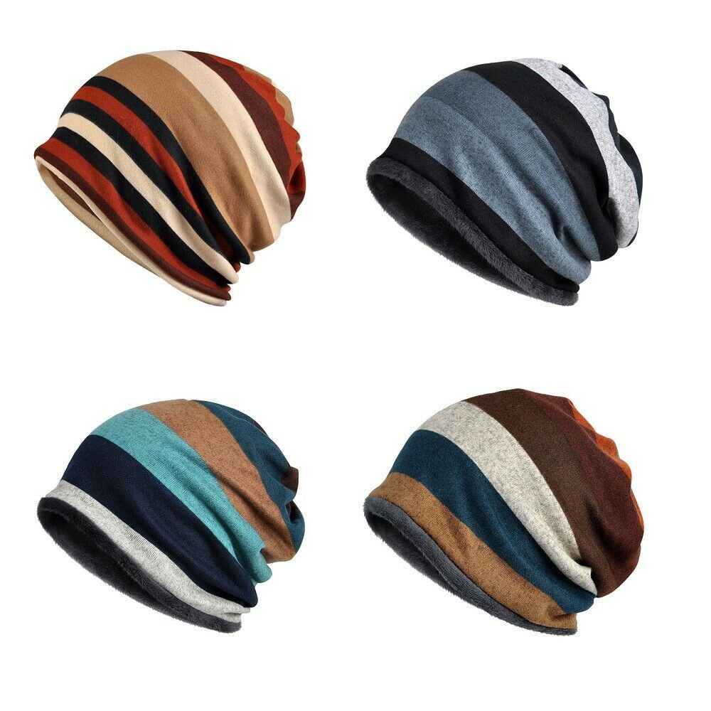 Winter Warm Hat Double Layers Cotton Striped Skullies Scarves Beanies Headgear