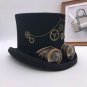 Vintage Steampunk Hat Black Gear Glasses Punk Style Top Headwear Gothic Cosplay