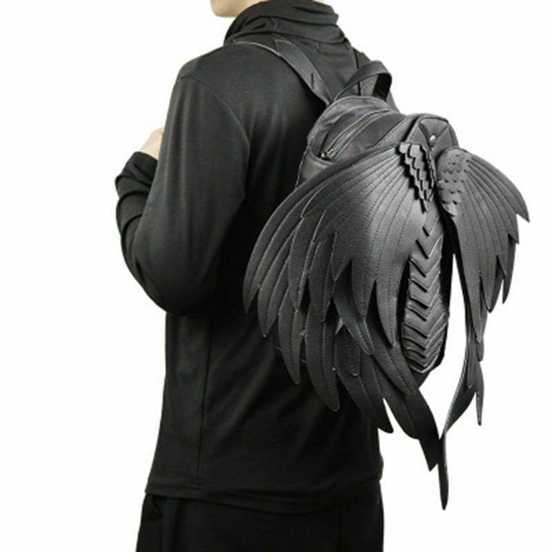 Men Backpack Leather Steampunk Suit Handmade Black Vampire Wing Punk Gothic