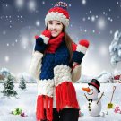 Women Winter Hat Scarf Glove Set Warm Pompoms Wool Knitted Beanies Scarves Xmas