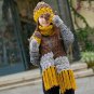 Women Winter Hat Scarf Glove Set Warm Pompoms Wool Knitted Beanies Scarves Xmas
