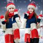 Women Winter Hat Scarf Glove Set Warm Pompoms Wool Knitted Beanies Scarves Xmas