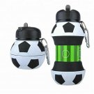 Sports Water Bottle Football With Straw Foldable Collapsible Travel Silicone Gym