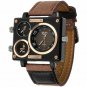 Mens Wrist Watch Quartz Luxury Art Brand Rectangle Three Time Zone Canvas Strap