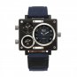 Mens Wrist Watch Quartz Luxury Art Brand Rectangle Three Time Zone Canvas Strap