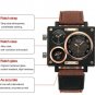 Mens Wrist Watch Quartz Luxury Art Brand Rectangle Three Time Zone Canvas Strap
