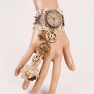 Womens Lace Bracelet Steampunk Vintage Large Clock Shape Metal And Gears Combo