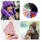 Womens Knitted Winter Hat Ladies Warming Curled Coarse Wool Warm Ski Beanie Cap