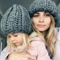 Womens Knitted Winter Hat Ladies Warming Curled Coarse Wool Warm Ski Beanie Cap