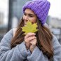 Womens Knitted Winter Hat Ladies Warming Curled Coarse Wool Warm Ski Beanie Cap