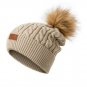 Winter Women's Hat Beanie Knitted Girls Warm Knit Ski Caps With Faux Fur Pompom