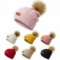 Winter Women's Hat Beanie Knitted Girls Warm Knit Ski Caps With Faux Fur Pompom