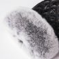 Women Winter Fingerless Gloves Leather Rabbit Fur Wrist Warm Half Finger Mittens