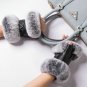 Women Winter Fingerless Gloves Leather Rabbit Fur Wrist Warm Half Finger Mittens