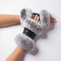 Women Winter Fingerless Gloves Leather Rabbit Fur Wrist Warm Half Finger Mittens