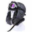 Men Winter Hat Ushanka Earflap Bomber Cap Russian With Goggles Fur Faux Leather