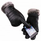 Men Leather Gloves Touchscreen Waterproof Wool Warm Fur Mittens Heated Cashmere