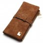 Women Wallets Nubuck Leather Drawstring Zipper Long Design Purse Two Fold Clutch