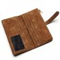 Women Wallets Nubuck Leather Drawstring Zipper Long Design Purse Two Fold Clutch
