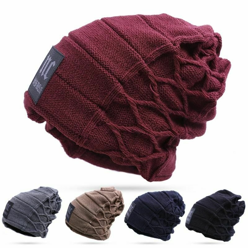 Winter Men Hat Skullies Beanies Cotton Knitted Thick Warm Ski Caps Hip Hop Style