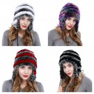 Women's Winter Warm Hat Real Rabbit Fur Lady Cap Trapper Ear Muffs Beanie Pompom