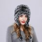 Women's Winter Warm Hat Real Rabbit Fur Lady Cap Trapper Ear Muffs Beanie Pompom