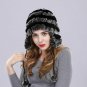 Women's Winter Warm Hat Real Rabbit Fur Lady Cap Trapper Ear Muffs Beanie Pompom