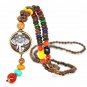 Handmade Nepal Necklace Buddhist Mala Wood Beads Pendant Jewelry Women Men