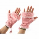 Women Fingerless Gloves Winter Faux Rabbit Fur Hand Wrist Warmer Mittens Xmas