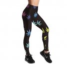 Women Fitness Leggings Pants Trousers Workout Casual Maple Leaf High Waist Black