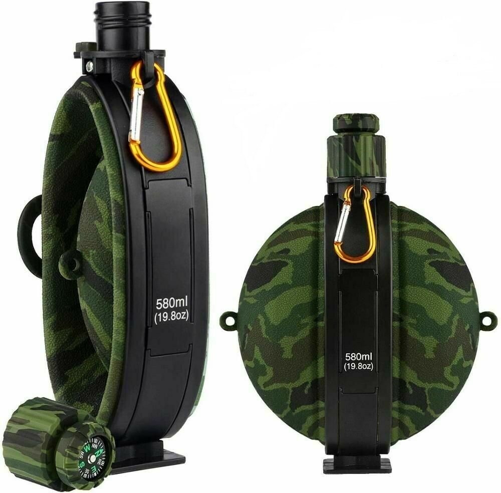 Collapsible Water Bottle Folding Army Tourist Flask Silicone Kettle With Compass