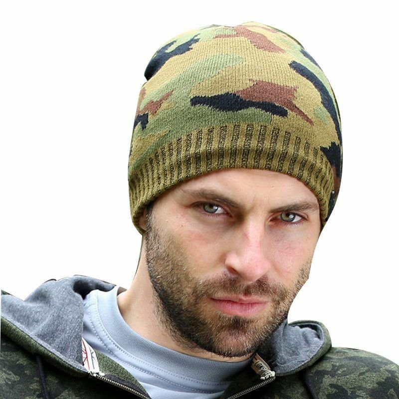 Camouflage Men Hat Warm Beanie Winter Army Knit Skullies Ski Cap Style Balaclava