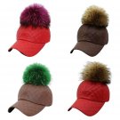 Women Winter Hats Warm Caps Faux Leather Baseball Snapback Removable Fur Pom Pom