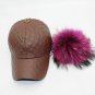 Women Winter Hats Warm Caps Faux Leather Baseball Snapback Removable Fur Pom Pom