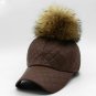 Women Winter Hats Warm Caps Faux Leather Baseball Snapback Removable Fur Pom Pom