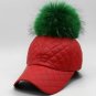 Women Winter Hats Warm Caps Faux Leather Baseball Snapback Removable Fur Pom Pom