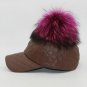 Women Winter Hats Warm Caps Faux Leather Baseball Snapback Removable Fur Pom Pom