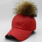 Women Winter Hats Warm Caps Faux Leather Baseball Snapback Removable Fur Pom Pom