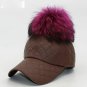 Women Winter Hats Warm Caps Faux Leather Baseball Snapback Removable Fur Pom Pom