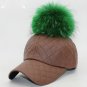 Women Winter Hats Warm Caps Faux Leather Baseball Snapback Removable Fur Pom Pom