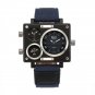 Men Wrist Watch Quartz Luxury Art Brand Rectangle Three Time Zone Canvas Strap