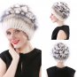 Women Winter Fur Hat Real Rabbit Warm Cap Beanie Beret Knitted Fashion Ladies