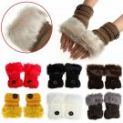 Fingerless Women Gloves Faux Rabbit Fur Winter Wrist Warm Knitted Girls Mittens