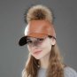 Women Winter Cap Hat Baseball Mink Fur Pom Pom Faux Leather Snakeskin Pattern