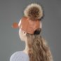 Women Winter Cap Hat Baseball Mink Fur Pom Pom Faux Leather Snakeskin Pattern