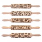 Wooden Rolling Pin Cookies Christmas Elk Print Kitchen Tools Home Decorations