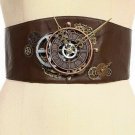 Steampunk Women Belt Corset Waist Vintage Gothic Brown Leather Harness Clock